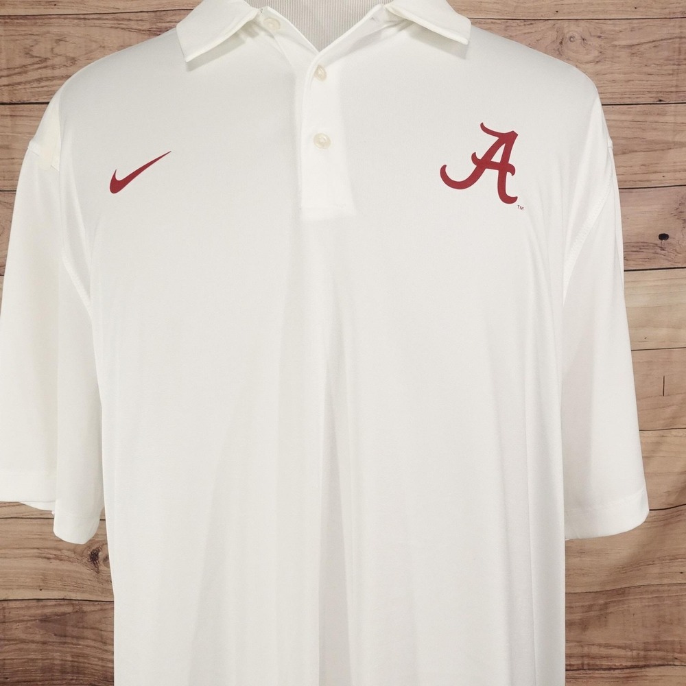 Alabama Crimson Tide Polo Shirt Mens 2XL White NCAA Football Nike Dri Fit
